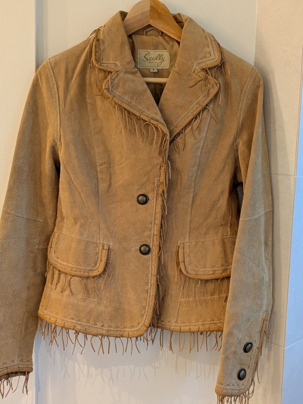 Scully Vintage Tan Boar Suede Fringe Western Blazer Jacket Boho Cowgirl S.